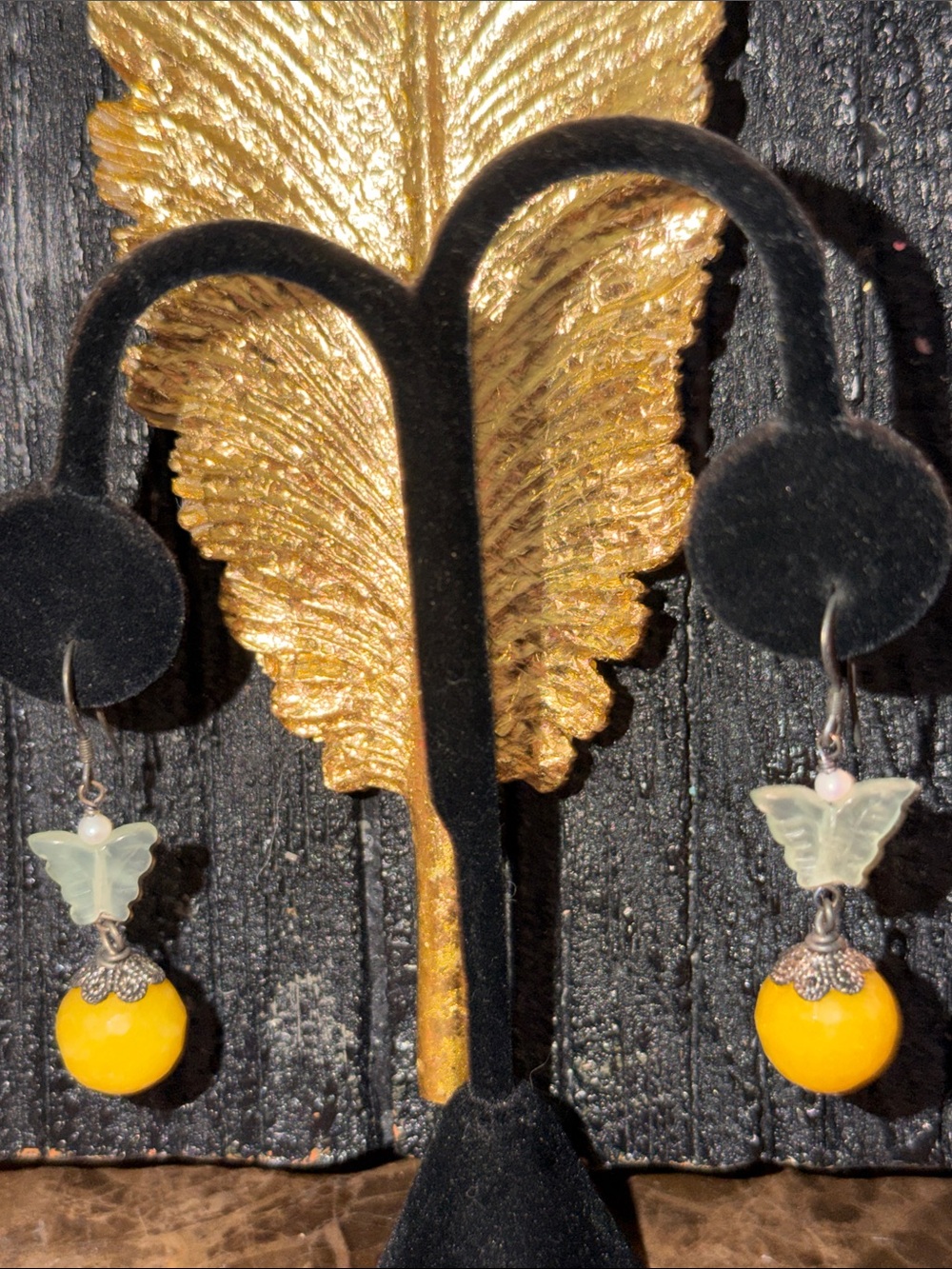 Unique pierced butterfly jade and pearl semi precious sterling silver wires - Picture 10 of 14